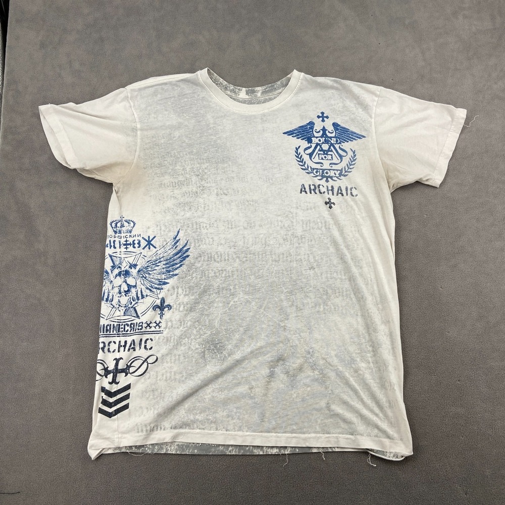 Archaic by Affliction Death or Glory T Shirt Mens XL White Distressed Graphic